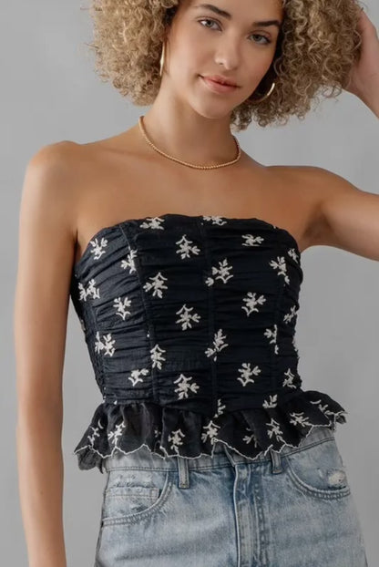 Floral Embroidered Mermaid Ruffle Tube Top