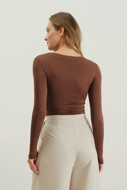 Coffee brown long sleeve top