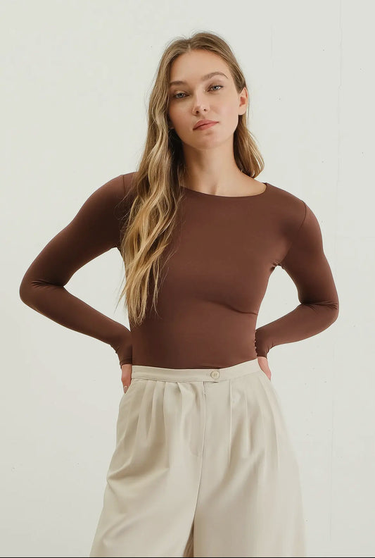 Coffee brown long sleeve top