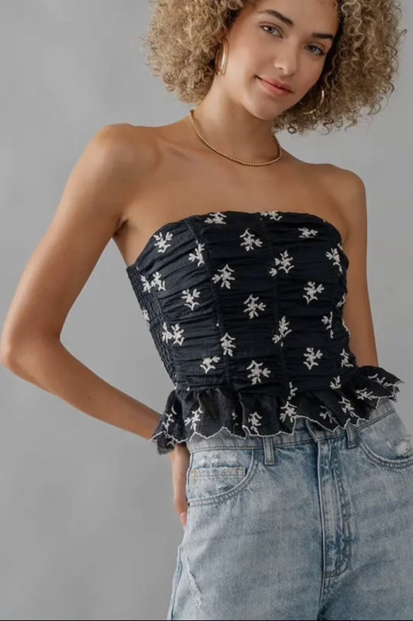 Floral Embroidered Mermaid Ruffle Tube Top